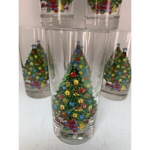 Action Christmas Tree Drinking Glasses 12 oz Tumblers Set of 6 Vintage
